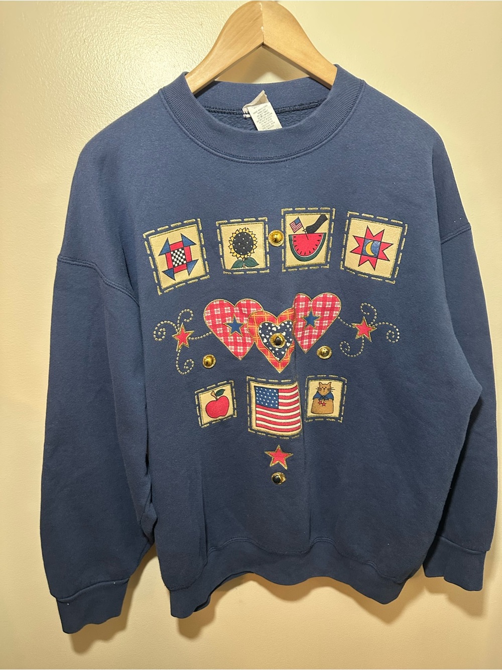 Vintage 90’s Sweatshirt Cottagecore Grandma Core Embellished Folk Art One Size
